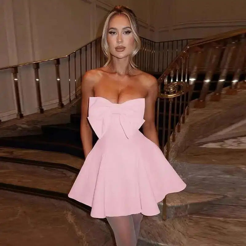 Pearl Bow Waist Wrap Backless Mini Dress - View 14