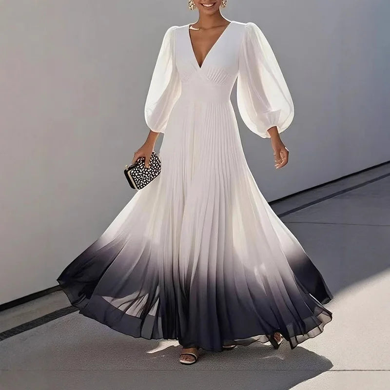 Elegant Gradient Print A-Line Evening Dress for Women