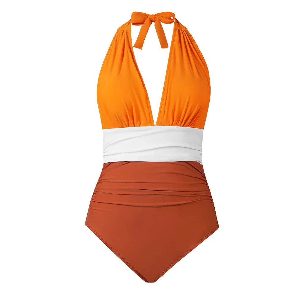 Deep V-neck Halter Backless One Piece Set