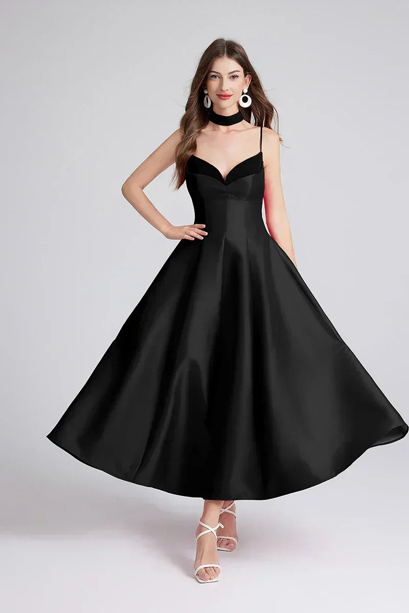 Satin Sweetheart Spaghetti Strap Fit and Flare Midi Dress - View 9