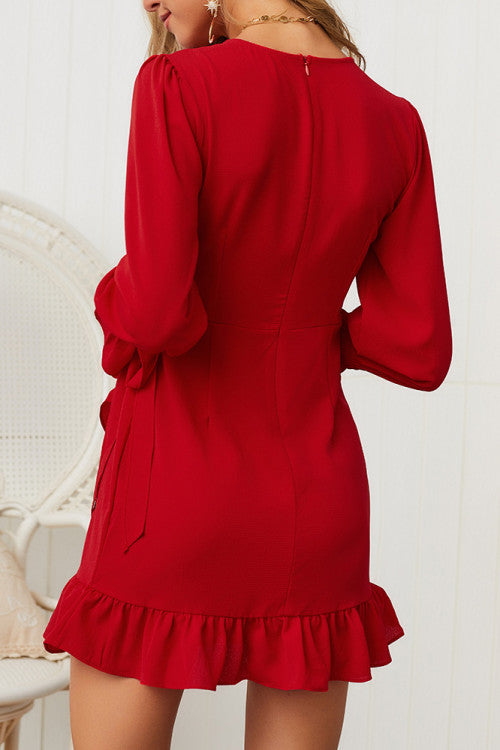 Scoop Ruffle Trim Short Wrap Dress