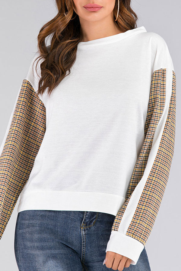 Check Patched Scoop Sweatshirt - Fashionpara