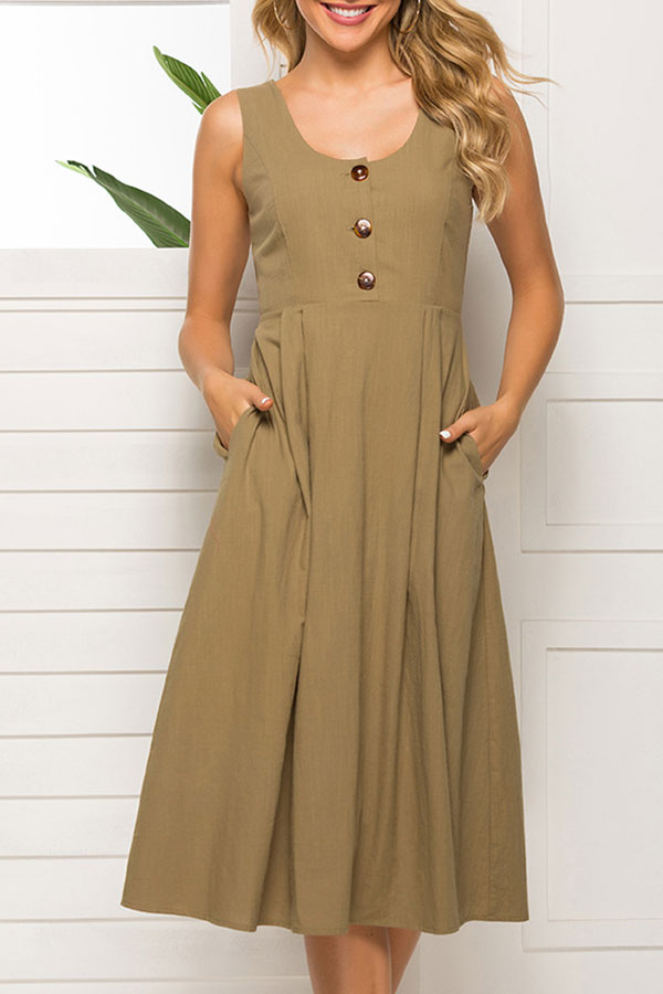 Scoop Pockets Sleeveless Casual Dress