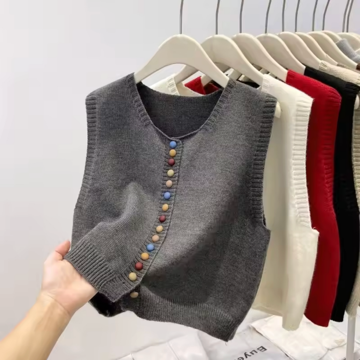V-Neck Button Front Sleeveless Knit Vest 4