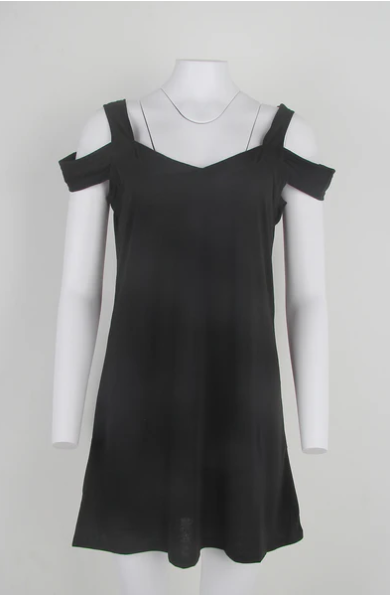 Cold Shoulder V-Neck Shift Mini Dress