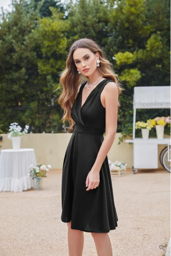 Surplice V-Neck Draped Bodice Sleeveless Cocktail Dress - View 2