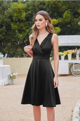 Surplice V-Neck Draped Bodice Sleeveless Cocktail Dress - View 3