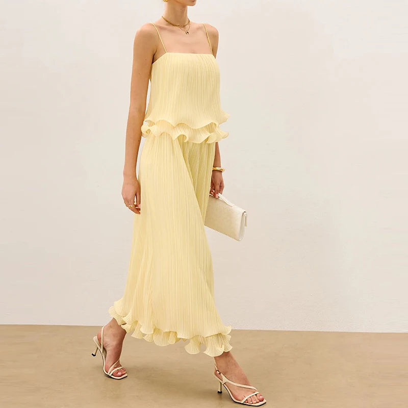 Elegant Sleeveless Two-Piece Pleated Party Set for Women