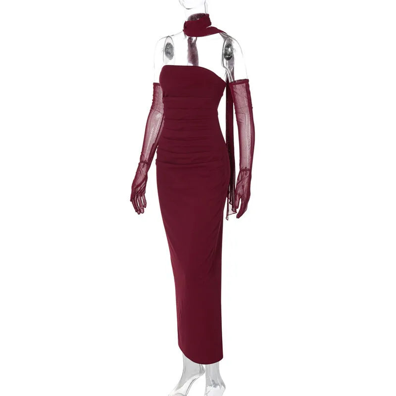 Strapless Ruched Bodycon Maxi Gown - View 14