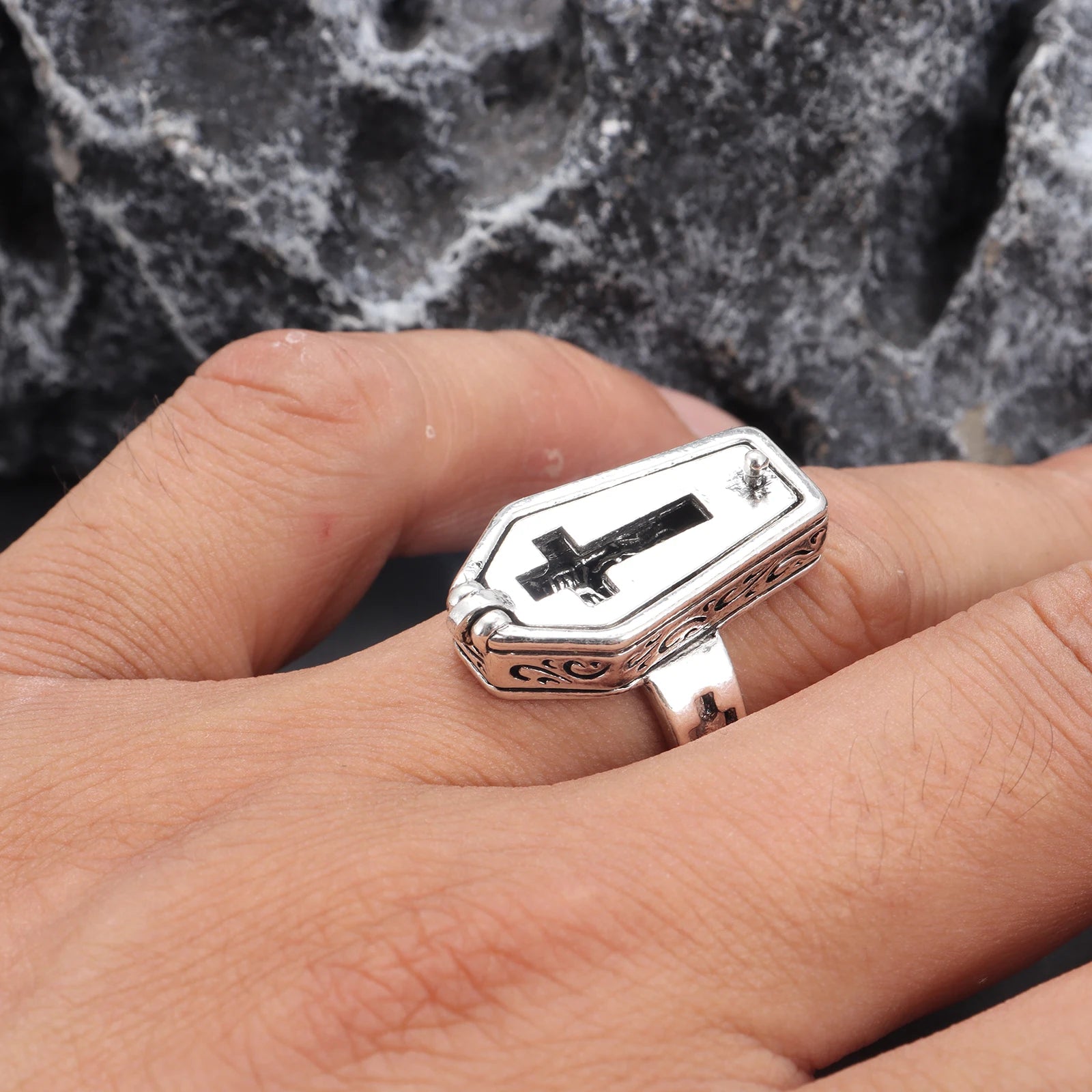 Vintage Style Skull Coffin Gothic Ring