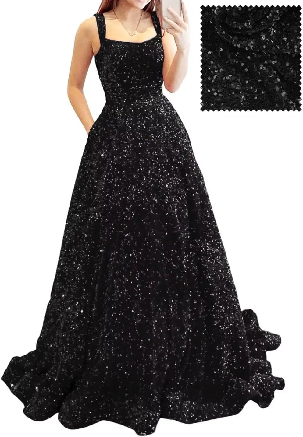 Elegant A-Line Velvet Prom Dress with Pockets and Sequins