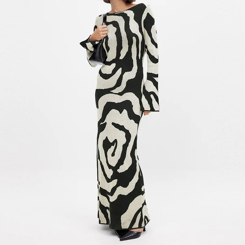 Fashionpara Leopard Print Long Sleeve Maxi Dress for Autumn