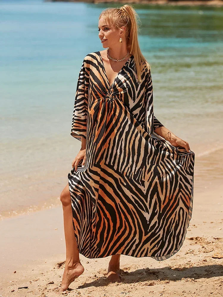 Zebra Stripes Long Dress Cover Up