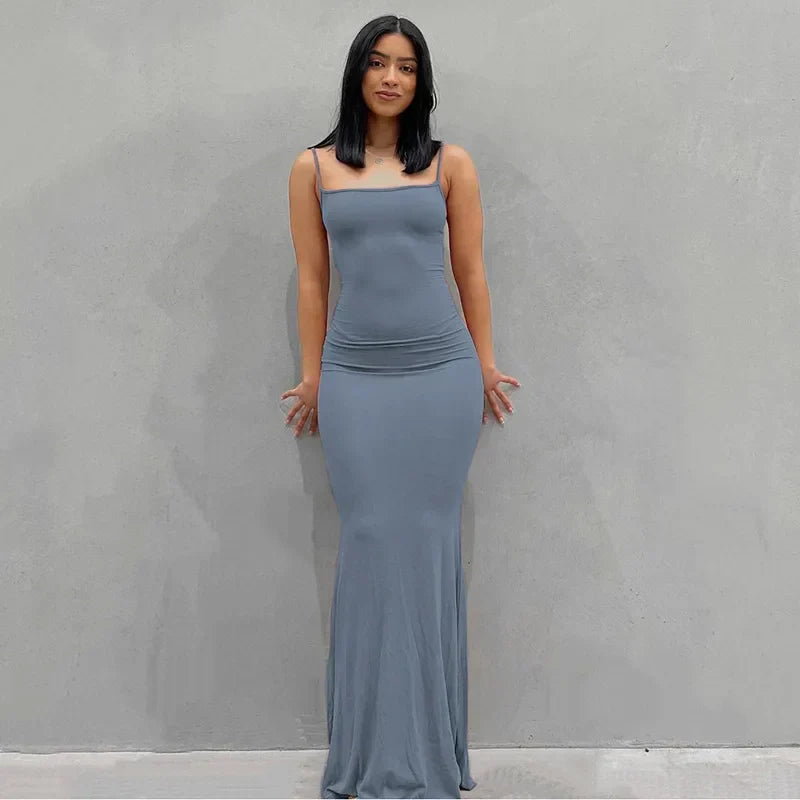 Spaghetti Strap Backless Bodycon Mermaid Maxi Slip Dress - View 3