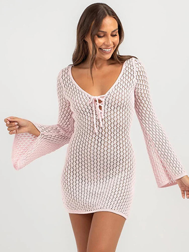 Solid Lace Up Bikini Cover Up