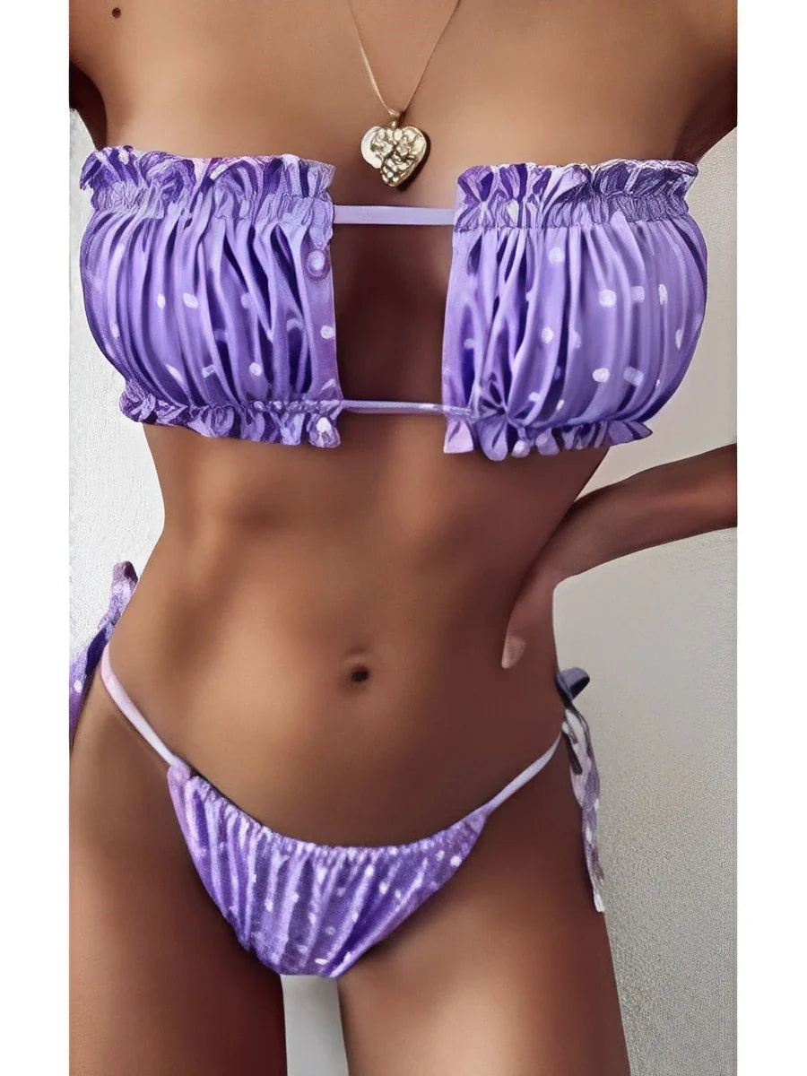 Marble Tie Back Bikini Set - Fashionpara