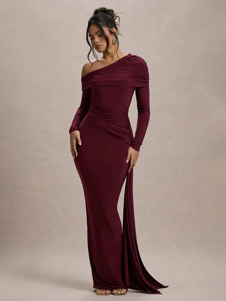 Skew Collar Draped Sleeve Bodycon Dress