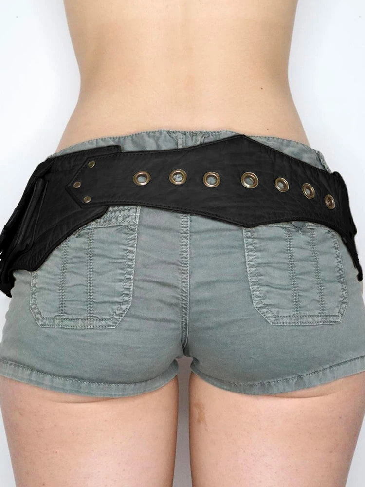 Antique Mysterious Large Pockets Synthetic Leather Belt