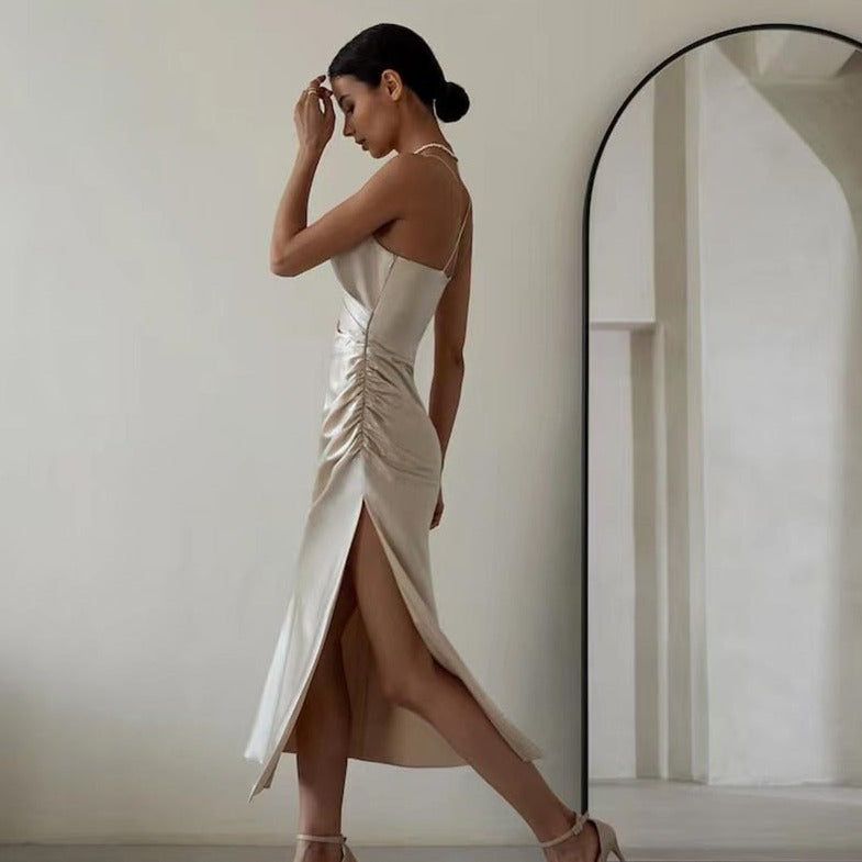 Magnificence Of Her Ruched Satin Midi Dress - View 8