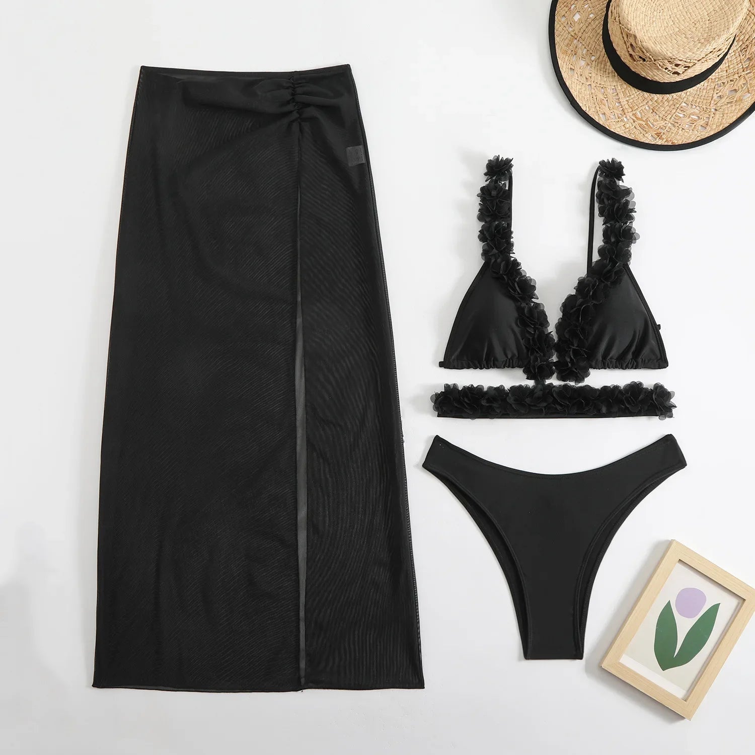 Long Dress Cover Up Bikini Three Piece Swimsuit