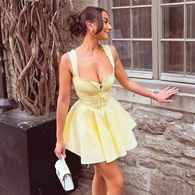 Sweetheart Neck Lace-Up Corset Fit-and-Flare Mini Dress