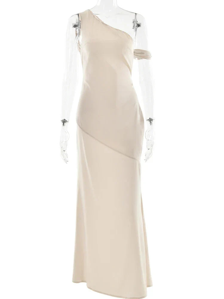 Satin Apricot Backless Long Dress - View 6