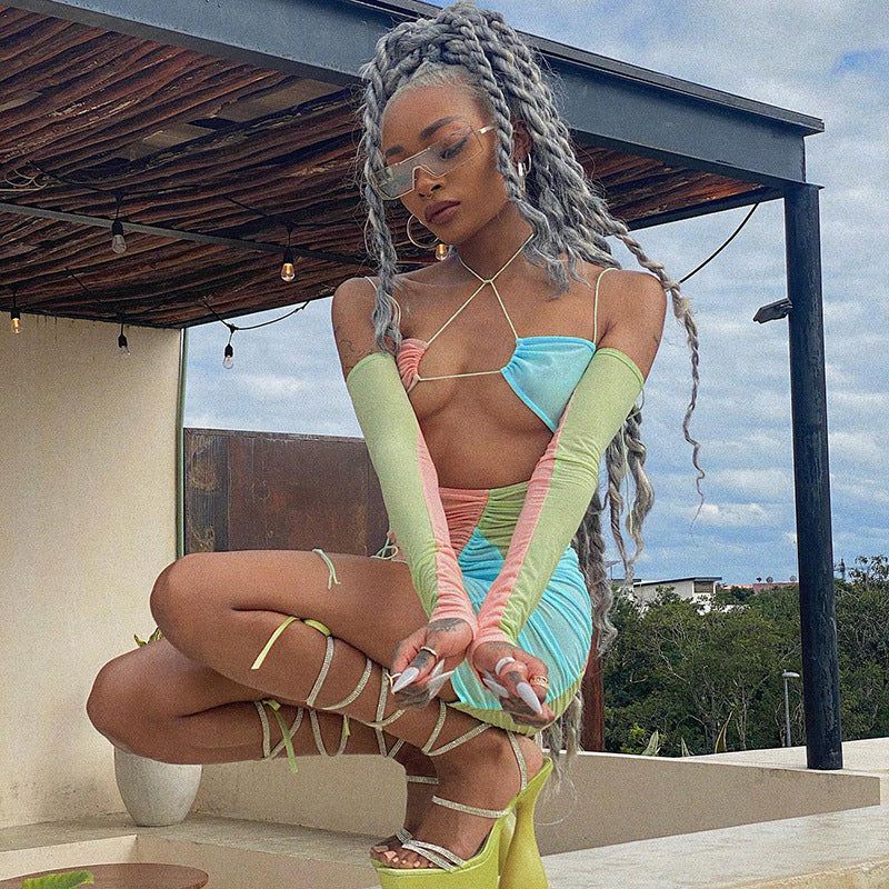 Juicy Fruit Asymmetric Ruched Mini Dress