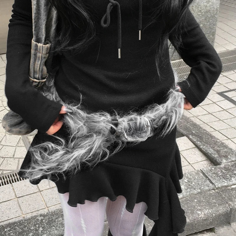 Antique Gothic False Hair Patchwork Millennium Cowboy Waist Belt