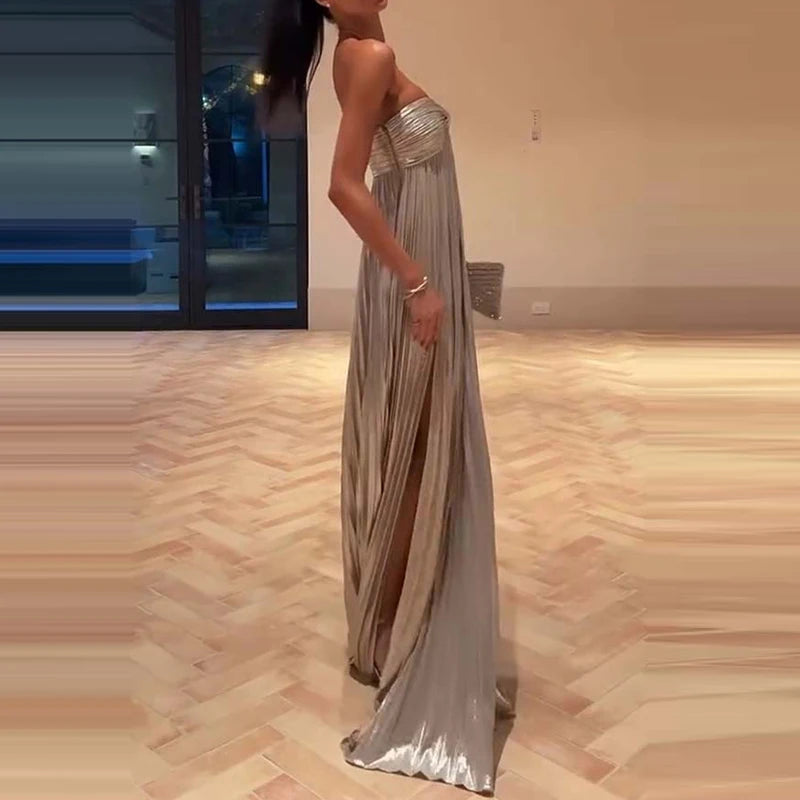 Elegant Backless Pleated Evening Dress for Special Occasions - Fashionpara