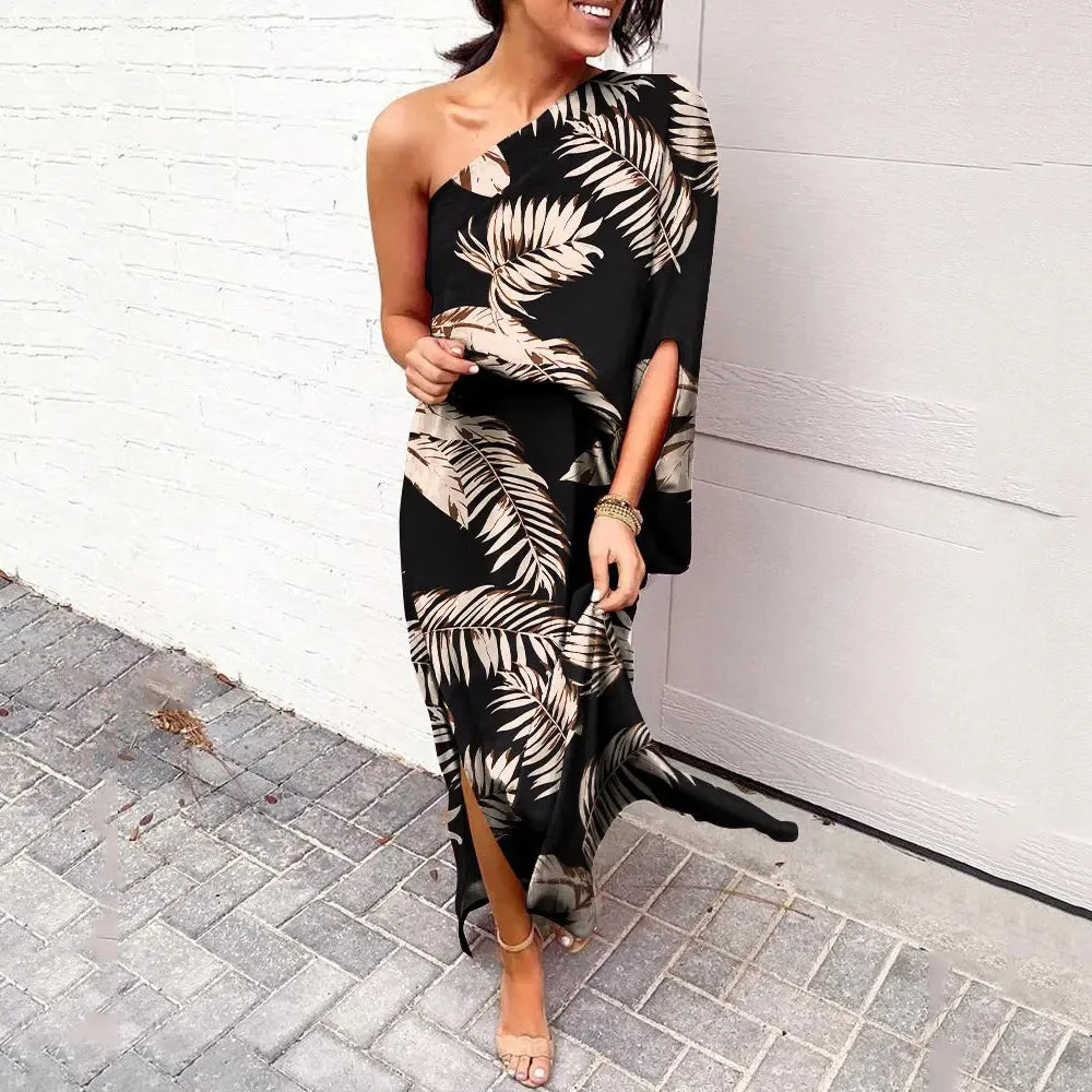 One Shoulder Long Sleeve High Split Asymmetric Maxi Dress - View 6