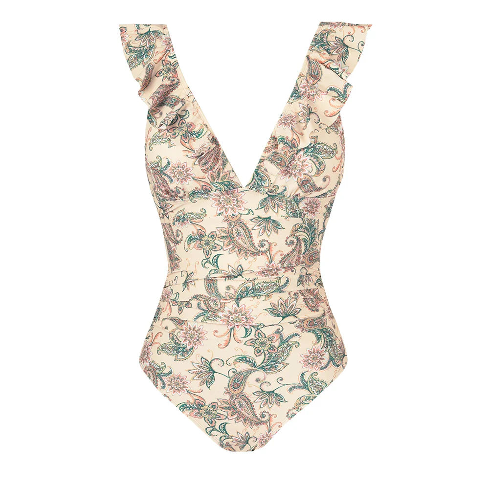 Ruffled Tie Back Floral One Piece Set