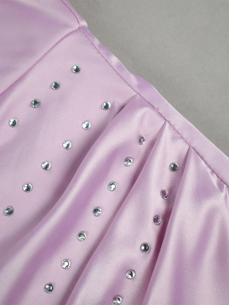 Joelle Satin Ruched Dress with Rhinestones