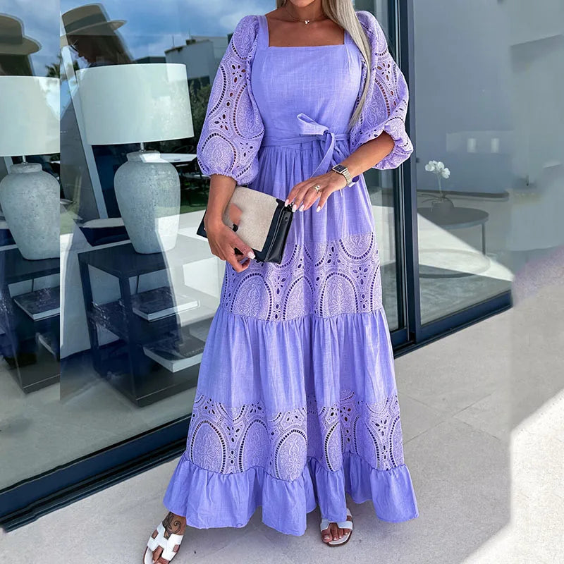 Fashionpara Elegant Off-Shoulder Lace Maxi Dress for Events