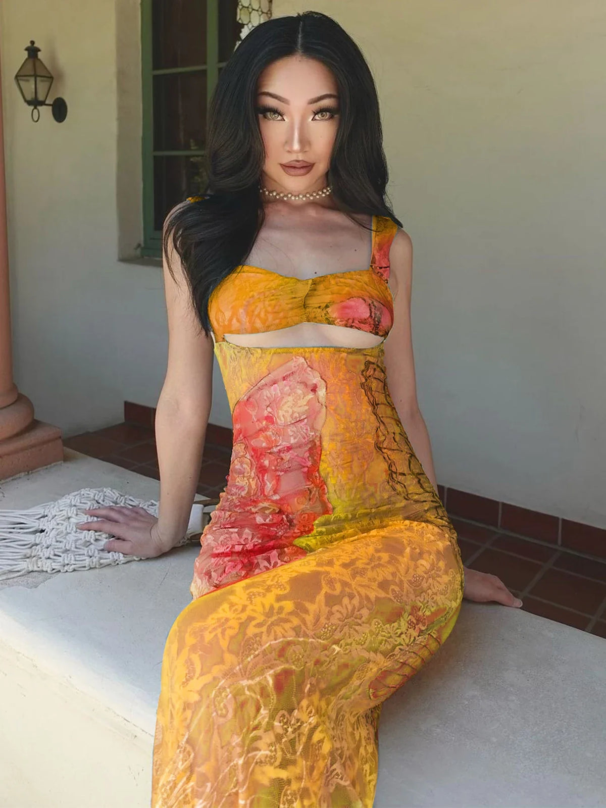 Butterfly Print Sweetheart Bodycon Maxi Dress 6