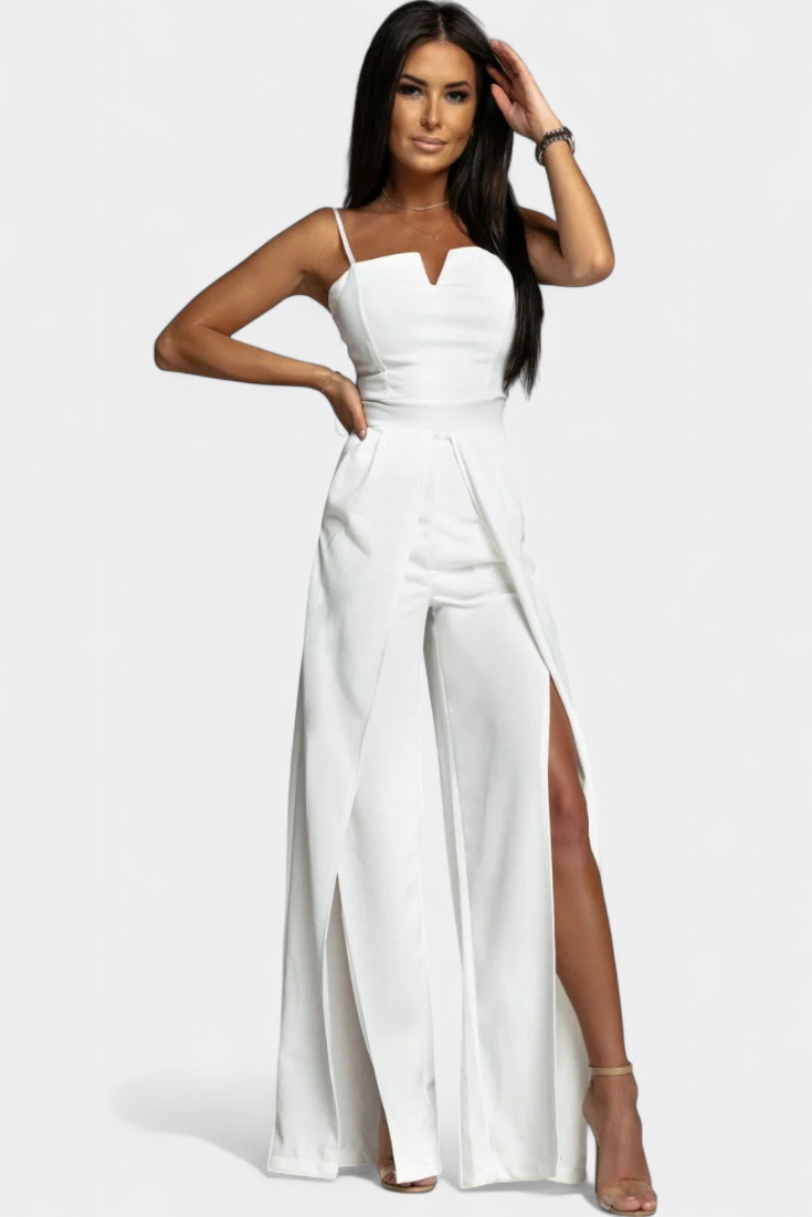Spaghetti Strap Notch Neck Top and High Split Wide Leg Pants Two Piece Set 11