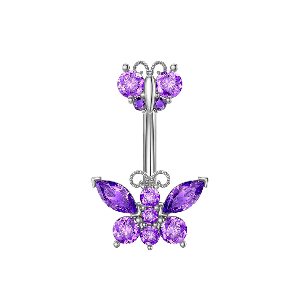 Gothic Heart Dangle Butterfly Belly Ring
