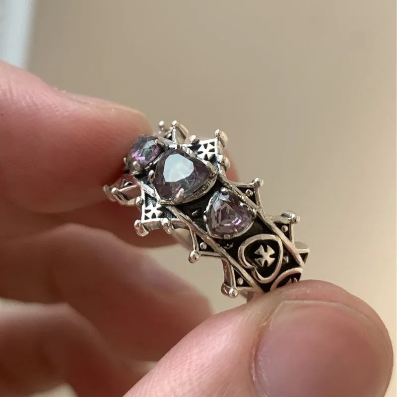 Antique Mysterious Heart Cross Ring