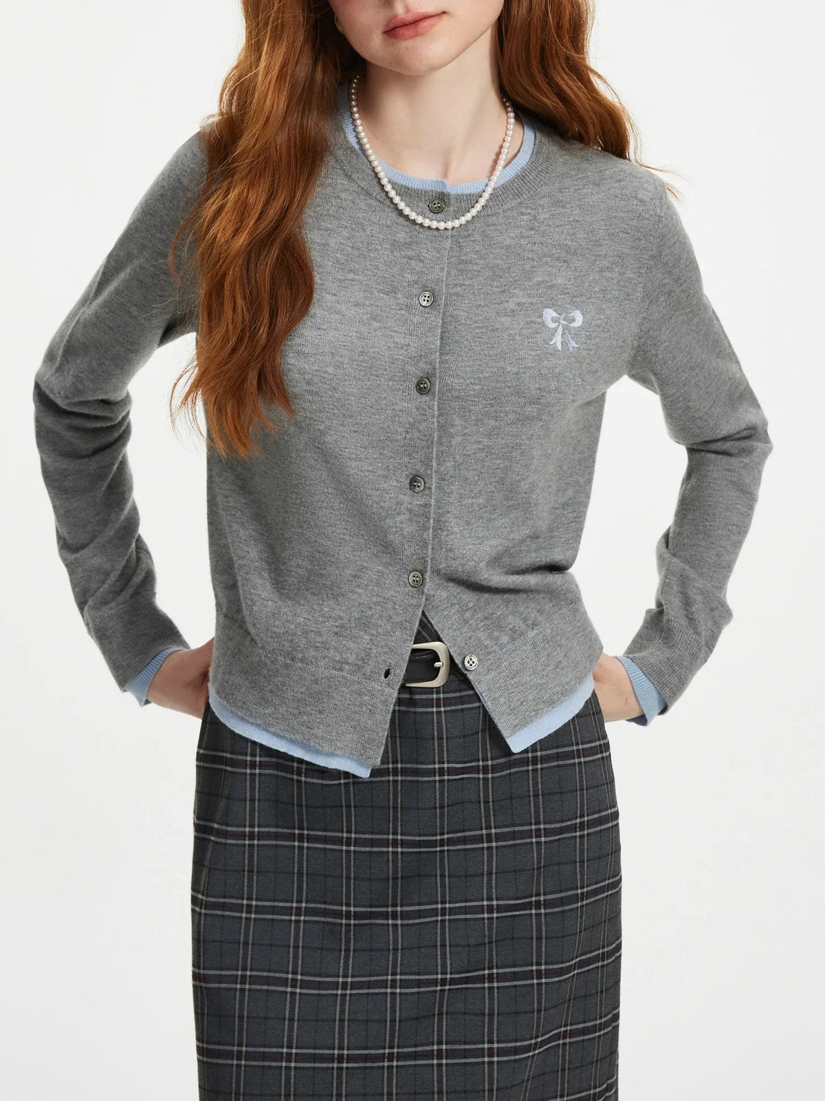 Bow Contrast Stitching Knit Cardigan