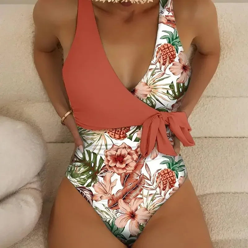 Wrap Tie Plunge One Piece Set