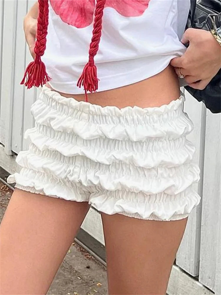 Solid Ruched Elastic Waist Short