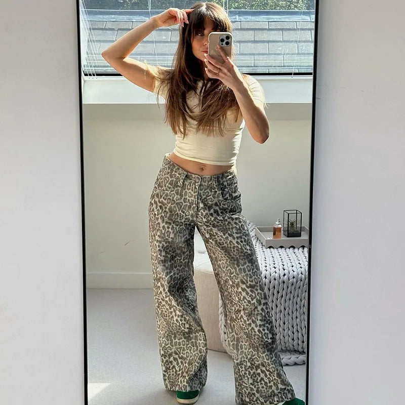 Leopard Print Stylish Straight Trousers