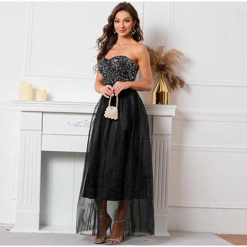 Sequin Sweetheart Strapless Tulle High-Low Dress 6