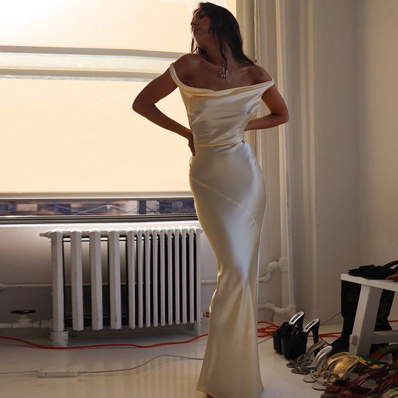 Satin Cowl Plunge-Back Cross-Strap Slip Maxi Dress 8