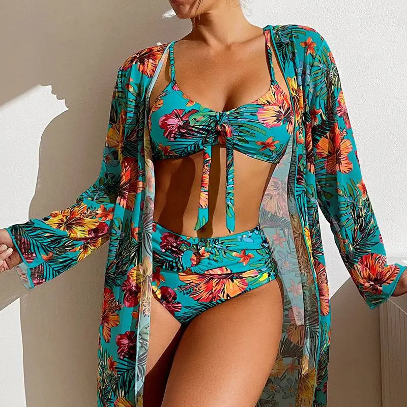 Floral Mesh Blouse Bra Two Piece Set