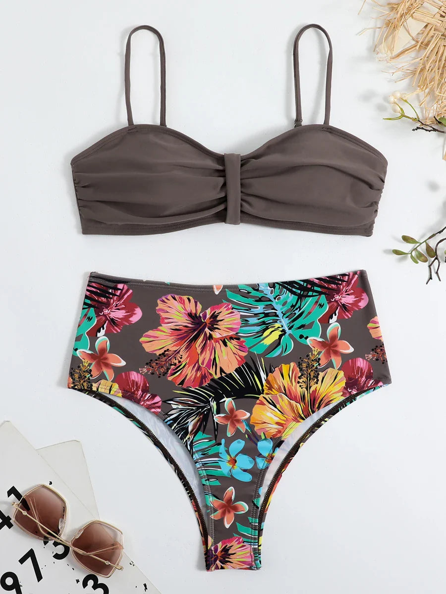 Bandeau Tropical Tie Back Push Two Piece Set