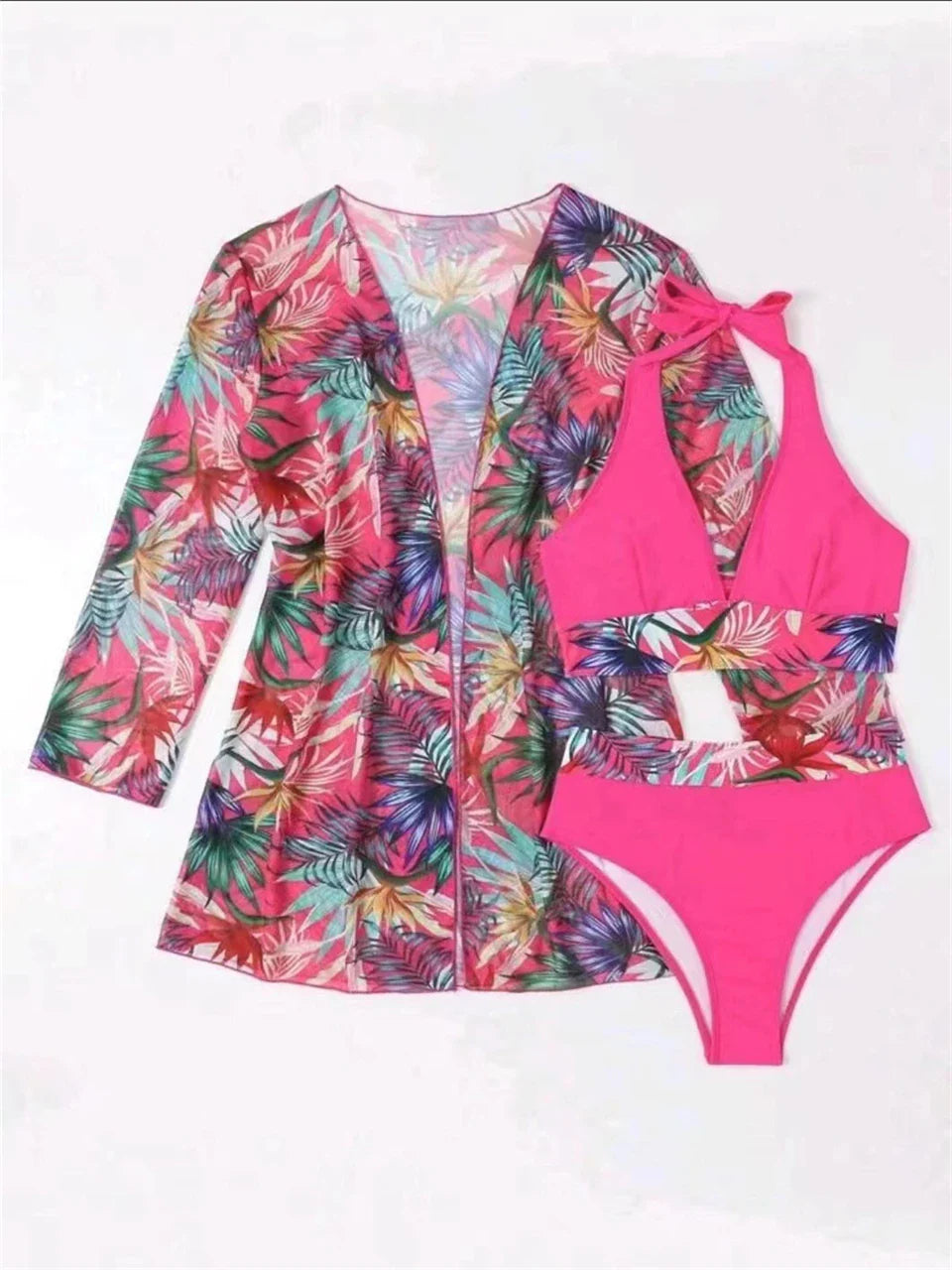 Kimono Halter High Waist Three Two Piece Set