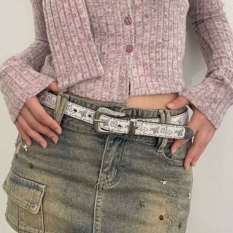 Y2K Mysterious Ivory Jeans Waist Strap