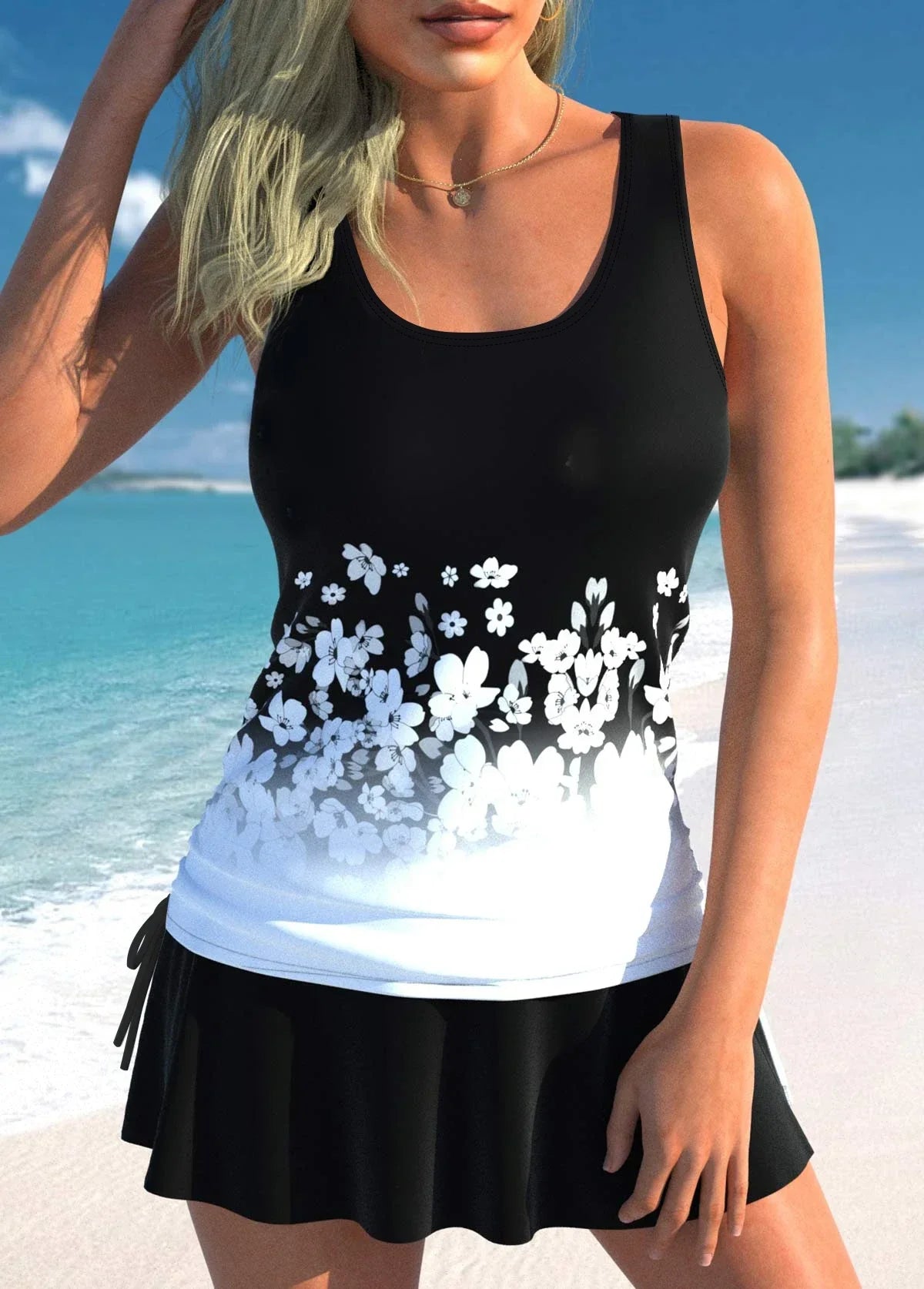 Coconut Print Flutter Tankini Two Piece Set