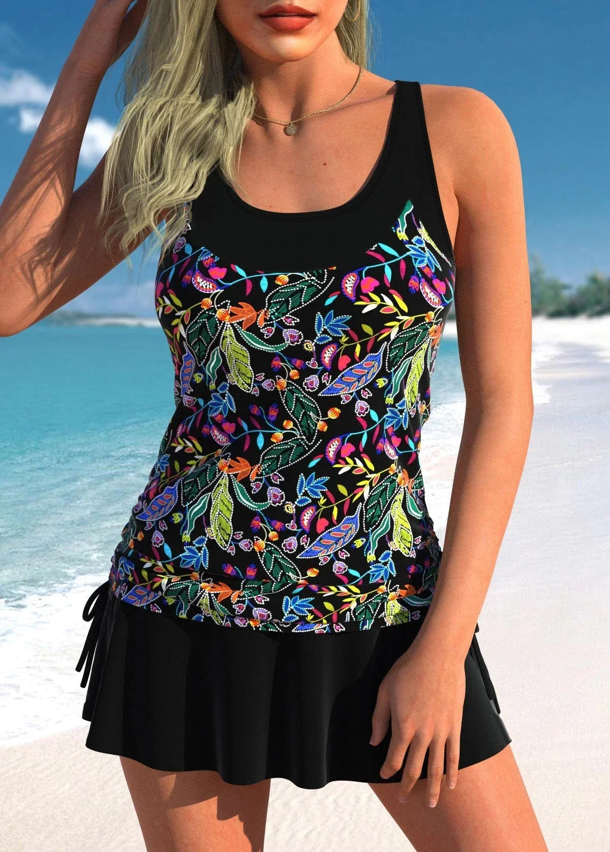 Coconut Print Flutter Tankini Two Piece Set
