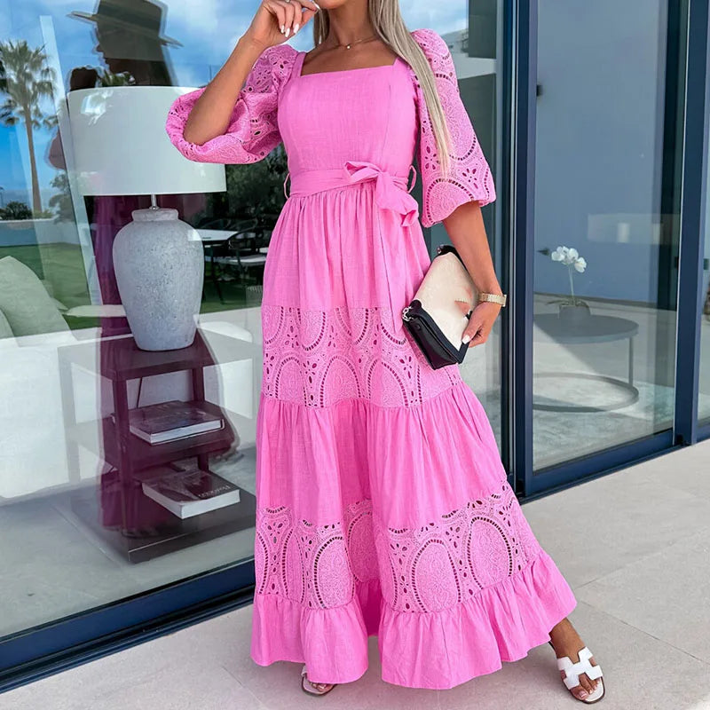 Fashionpara Elegant Off-Shoulder Lace Maxi Dress for Events